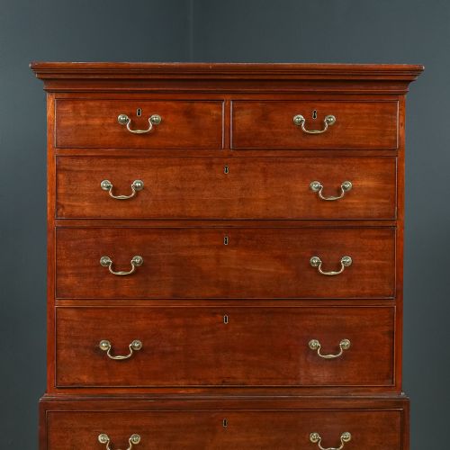 fig 2. Antique English Georgian Mahogany Tall Chest on Chest with Drawers (Circa 1780)