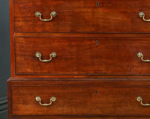 fig 4. Antique English Georgian Mahogany Tall Chest on Chest with Drawers (Circa 1780)
