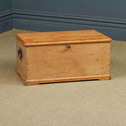 fig 1. Antique English Victorian Pine Flat-Top Blanket Chest  (Circa 1860)