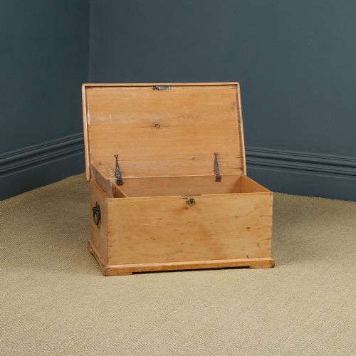 fig 2. Antique English Victorian Pine Flat-Top Blanket Chest  (Circa 1860)