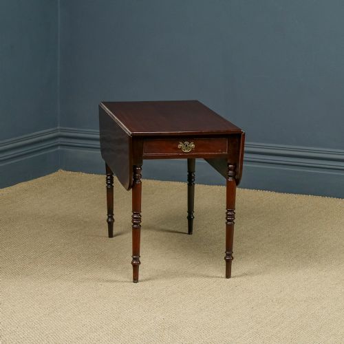 Antique English Georgian Mahogany Drop Leaf Pembroke Occasional Bedside Side Table with Drawer (Circa 1820)
