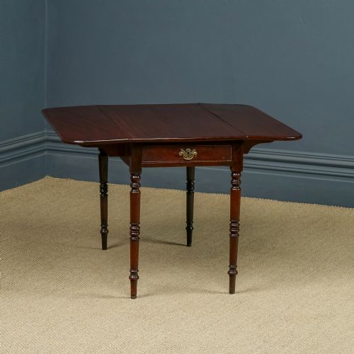 fig 1. Antique English Georgian Mahogany Drop Leaf Pembroke Occasional Bedside Side Table With Drawer (Circa 1820)