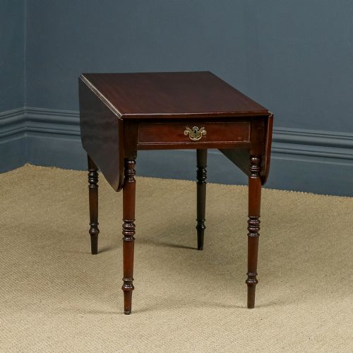 fig 2. Antique English Georgian Mahogany Drop Leaf Pembroke Occasional Bedside Side Table With Drawer (Circa 1820)