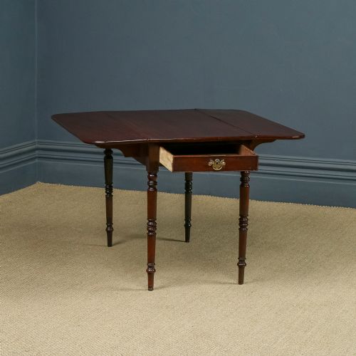 fig 3. Antique English Georgian Mahogany Drop Leaf Pembroke Occasional Bedside Side Table With Drawer (Circa 1820)