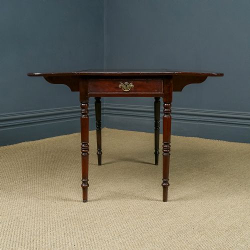 fig 4. Antique English Georgian Mahogany Drop Leaf Pembroke Occasional Bedside Side Table With Drawer (Circa 1820)