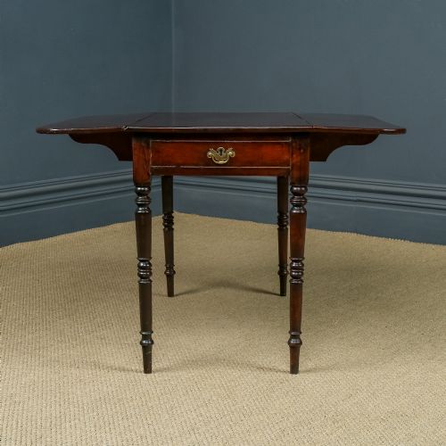 fig 5. Antique English Georgian Mahogany Drop Leaf Pembroke Occasional Bedside Side Table With Drawer (Circa 1820)