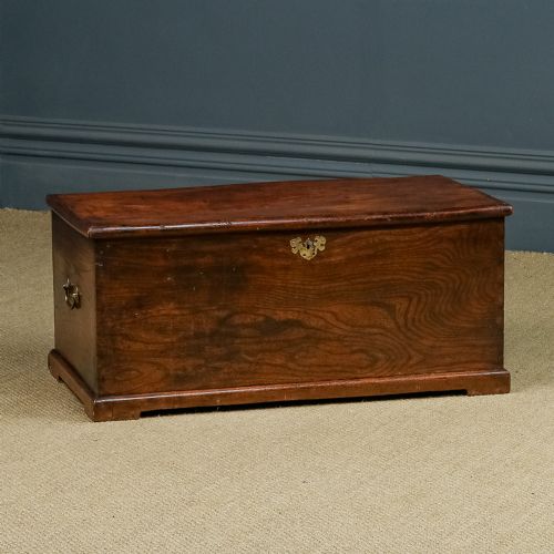 fig 1. Antique English Georgian Elm Flat-Top Blanket Chest (Circa 1820)