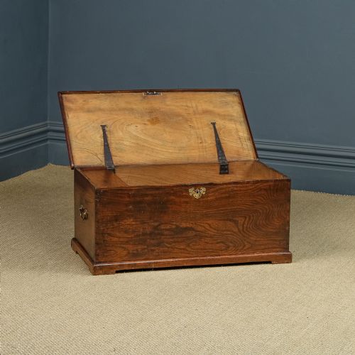 fig 5. Antique English Georgian Elm Flat-Top Blanket Chest (Circa 1820)