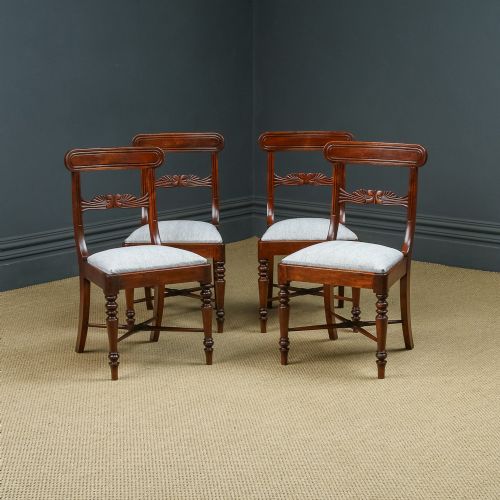 Antique English Georgian Regency Set of Four 4 Mahogany Bar Back Dining Chairs (Circa 1825)