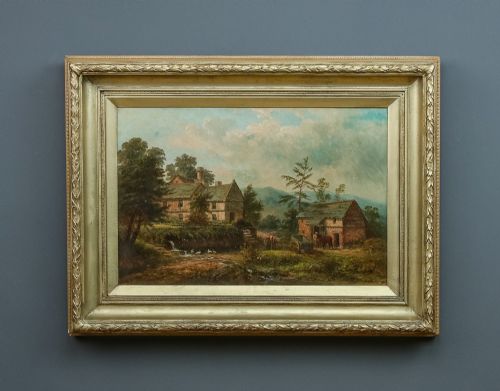 fig 1. Antique Welsh Victorian Rural Farmstead Landscape Oil Painting Picture by Thomas Henry Thomas (Circa 1870)