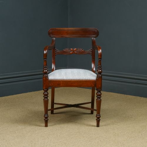 fig 4. Antique English Georgian Regency Mahogany Dining Office Desk Occasional Armchair / Carver Chair (Circa 1825)