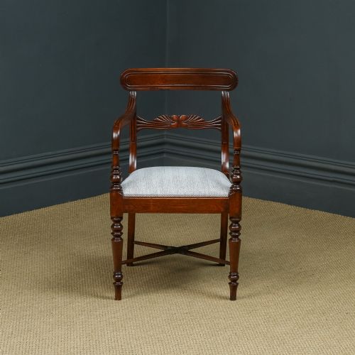 fig 6. Antique English Georgian Regency Mahogany Dining Office Desk Occasional Armchair / Carver Chair (Circa 1825)