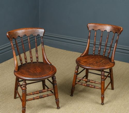 fig 1. Antique English Victorian Pair of Ash & Elm Windsor Penny Stick Back Kitchen Chairs (Circa 1880)