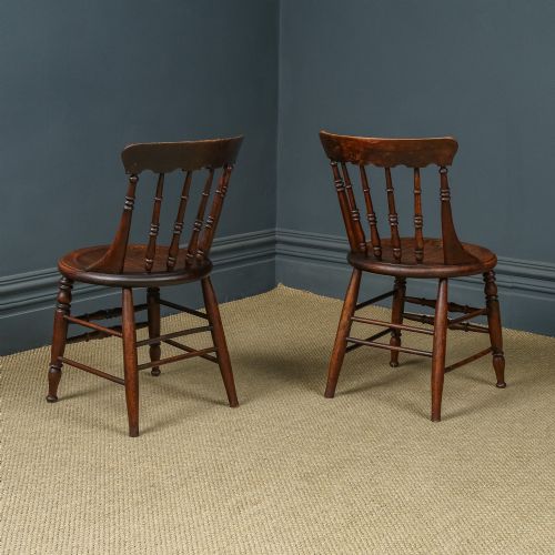 fig 2. Antique English Victorian Pair of Ash & Elm Windsor Penny Stick Back Kitchen Chairs (Circa 1880)