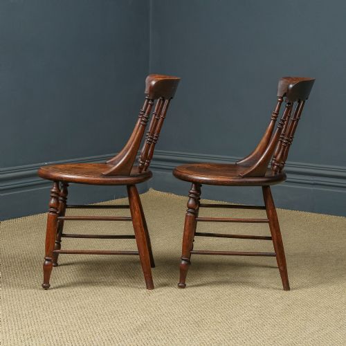 fig 3. Antique English Victorian Pair of Ash & Elm Windsor Penny Stick Back Kitchen Chairs (Circa 1880)