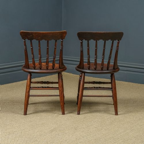 fig 4. Antique English Victorian Pair of Ash & Elm Windsor Penny Stick Back Kitchen Chairs (Circa 1880)