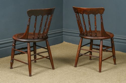 fig 5. Antique English Victorian Pair of Ash & Elm Windsor Penny Stick Back Kitchen Chairs (Circa 1880)
