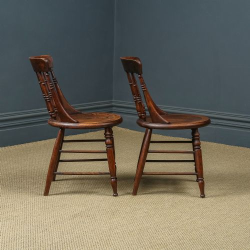 fig 6. Antique English Victorian Pair of Ash & Elm Windsor Penny Stick Back Kitchen Chairs (Circa 1880)