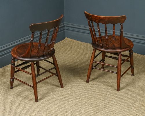 fig 7. Antique English Victorian Pair of Ash & Elm Windsor Penny Stick Back Kitchen Chairs (Circa 1880)