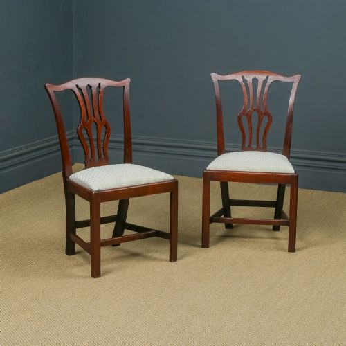 fig 1. Antique English Pair of Georgian Chippendale Mahogany Office Desk Dining Chairs (Circa 1780)