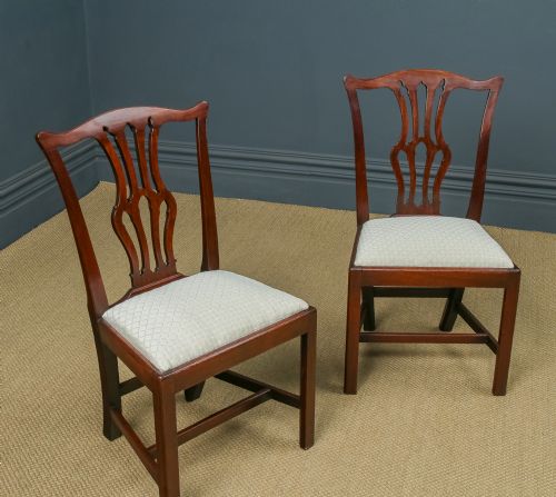 fig 3. Antique English Pair of Georgian Chippendale Mahogany Office Desk Dining Chairs (Circa 1780)