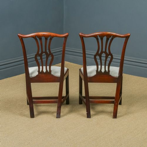 fig 4. Antique English Pair of Georgian Chippendale Mahogany Office Desk Dining Chairs (Circa 1780)