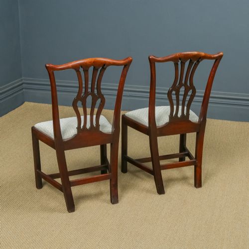 fig 5. Antique English Pair of Georgian Chippendale Mahogany Office Desk Dining Chairs (Circa 1780)