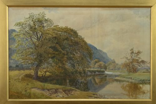 fig 1. Large Antique English Victorian River Landscape Watercolour Painting Picture by Matthew Jarvis (Circa 1870)