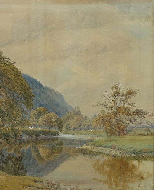 fig 4. Large Antique English Victorian River Landscape Watercolour Painting Picture by Matthew Jarvis (Circa 1870)