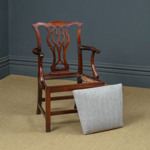 fig 6. Antique English Georgian Chippindale Mahogany Dining / Office / Desk / Occasional Armchair / Carver Chair (Circa 1780)