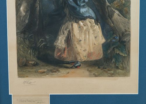 ANTIQUE ENGLISH VICTORIAN LITHOGRAPH ENGRAVED WATERCOLOUR PAINTING PICTURE OF DOLLY VARDEN BY WILLIAM POWELL FRITH CIRCA 1887 - ADDITIONAL PHOTO 2