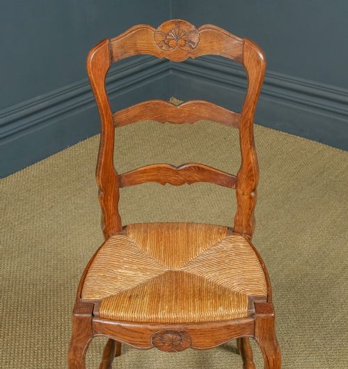 ANTIQUE FRENCH SET OF 12 TWELVE LOUIS XV STYLE OAK LADDER BACK RUSH SEAT KITCHEN DINING CHAIRS CIRCA 1920 - ADDITIONAL PHOTO 15
