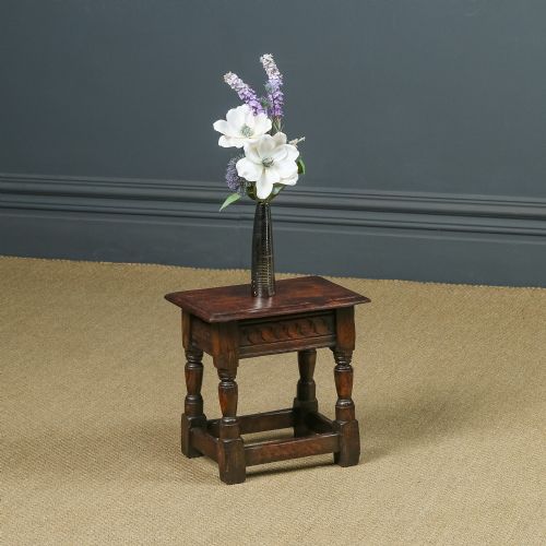fig 2. Antique English 17th Century Oak Joint Stool / Occasional Lamp Side Table (Circa 1650 - 1700)