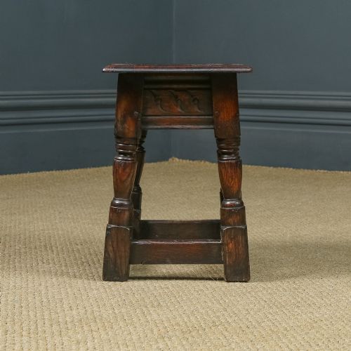 fig 4. Antique English 17th Century Oak Joint Stool / Occasional Lamp Side Table (Circa 1650 - 1700)