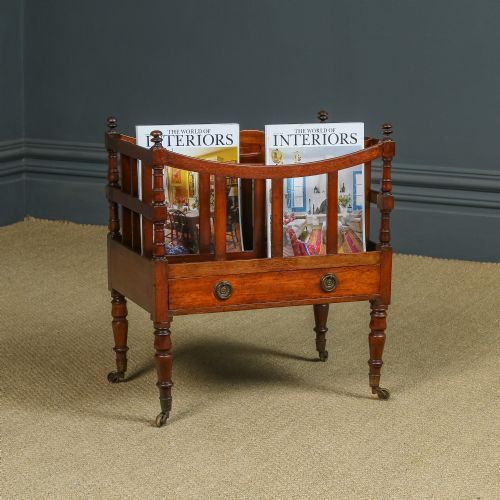 fig 1. Antique English Georgian Regency Mahogany Canterbury Magazine Rack Tidy with Drawer (Circa 1830)
