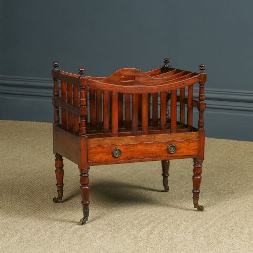 Antique English Georgian Regency Mahogany Canterbury Magazine Rack Tidy with Drawer (Circa 1830)