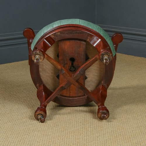 fig 6. Antique English Victorian Mahogany & Green Leather Revolving Office Desk Arm Chair (Circa 1880)