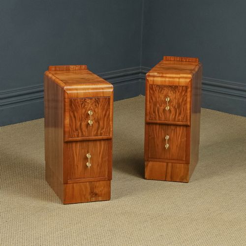 fig 1. Antique English Pair of Art Deco Walnut Bedsides Chests with Two Drawers (Circa 1930)