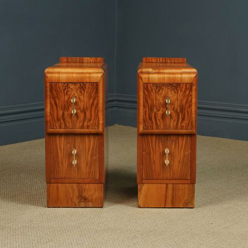 fig 2. Antique English Pair of Art Deco Walnut Bedsides Chests with Two Drawers (Circa 1930)