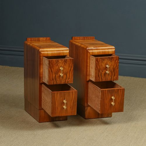 fig 3. Antique English Pair of Art Deco Walnut Bedsides Chests with Two Drawers (Circa 1930)
