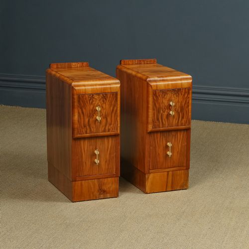 fig 4. Antique English Pair of Art Deco Walnut Bedsides Chests with Two Drawers (Circa 1930)