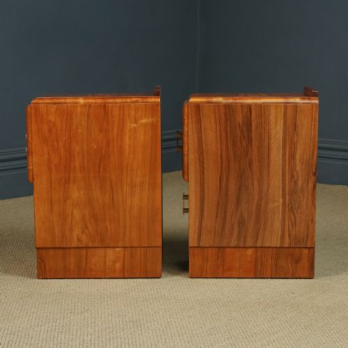 fig 5. Antique English Pair of Art Deco Walnut Bedsides Chests with Two Drawers (Circa 1930)