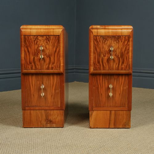 fig 6. Antique English Pair of Art Deco Walnut Bedsides Chests with Two Drawers (Circa 1930)