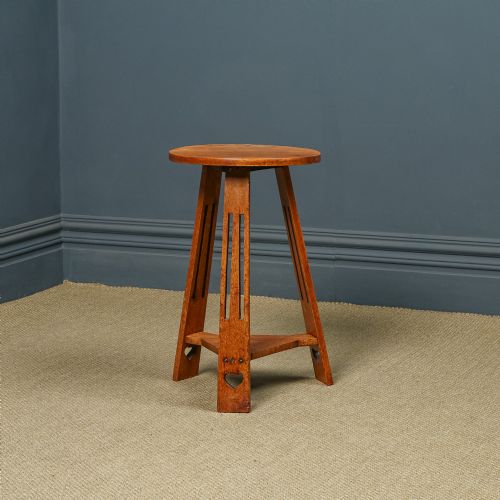 Antique English Victorian Arts & Crafts Liberty & Co. Design Oak Occasional Circular / Round Cricket Table (Circa 1890)