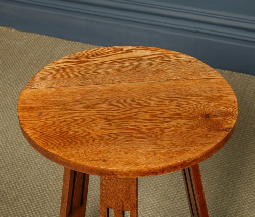 fig 3. Antique English Victorian Arts & Crafts Liberty & Co. Design Oak Occasional Circular / Round Cricket Table (Circa 1890)