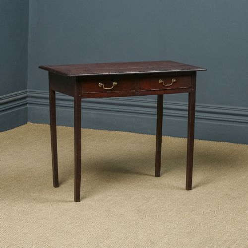 fig 1. Antique English Georgian Oak Provincial Occasional Estate Side / Hall Table with Two Drawers (Circa 1810)