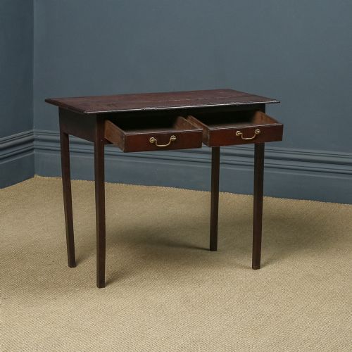 fig 3. Antique English Georgian Oak Provincial Occasional Estate Side / Hall Table with Two Drawers (Circa 1810)
