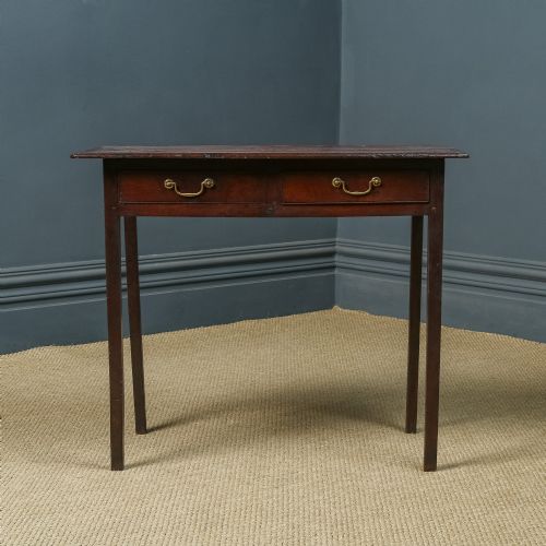 fig 4. Antique English Georgian Oak Provincial Occasional Estate Side / Hall Table with Two Drawers (Circa 1810)