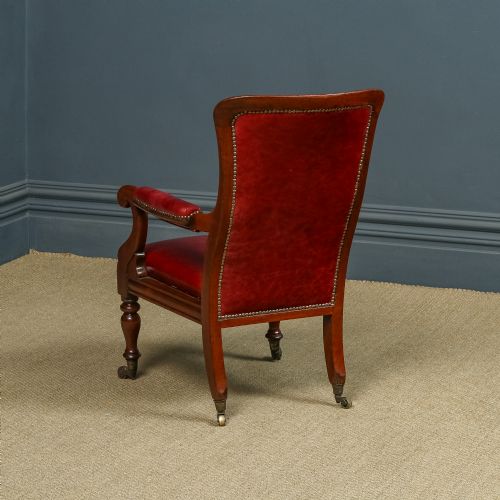 fig 3. Antique English Victorian Mahogany Upholstered Red Leather Fireside Armchair (Circa 1860)