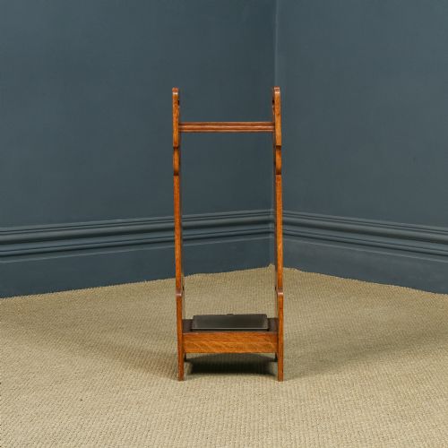 fig 2. Antique English Victorian Arts & Crafts Liberty & Co. Design Oak Stick & Umbrella Hall Stand (Circa 1890)